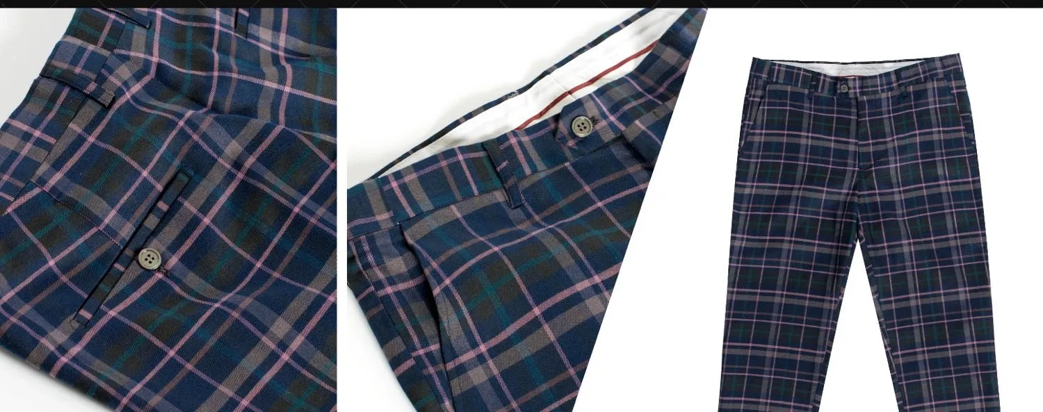 Barabas CP51 Trust me Slim Fit Plaid Pants Navy/Purple