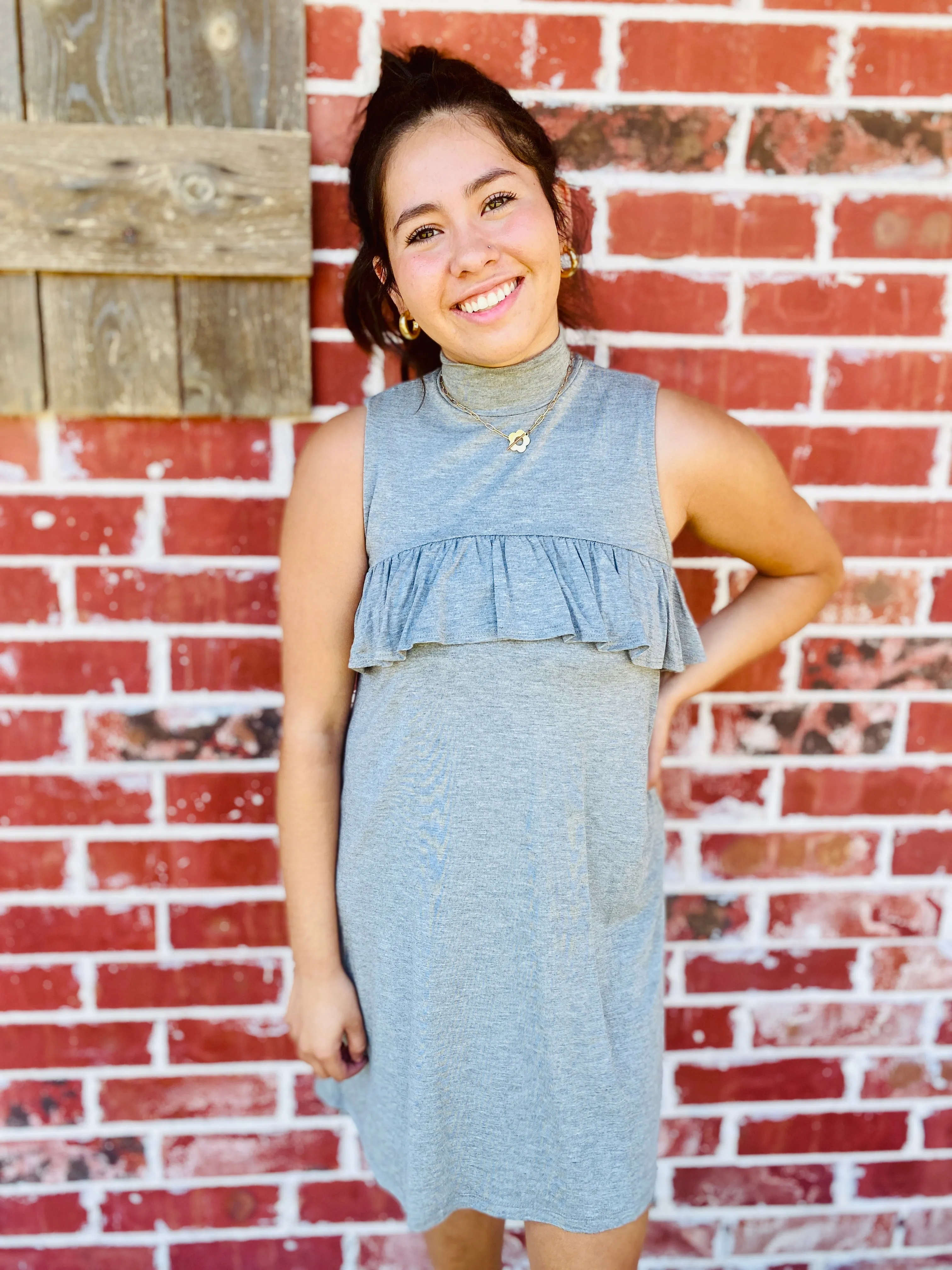Grey Paige Ruffle Tunic Dress