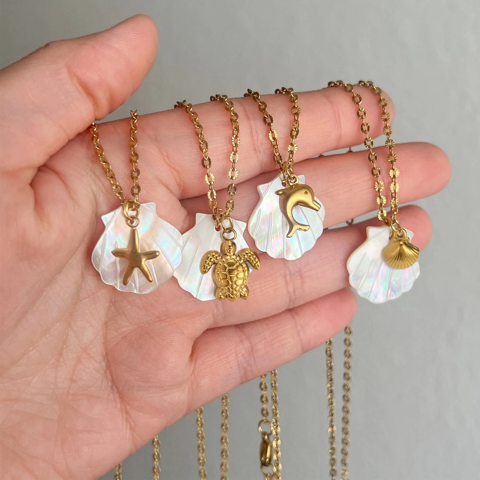 Pearl Shell & Gold Starfish Necklace