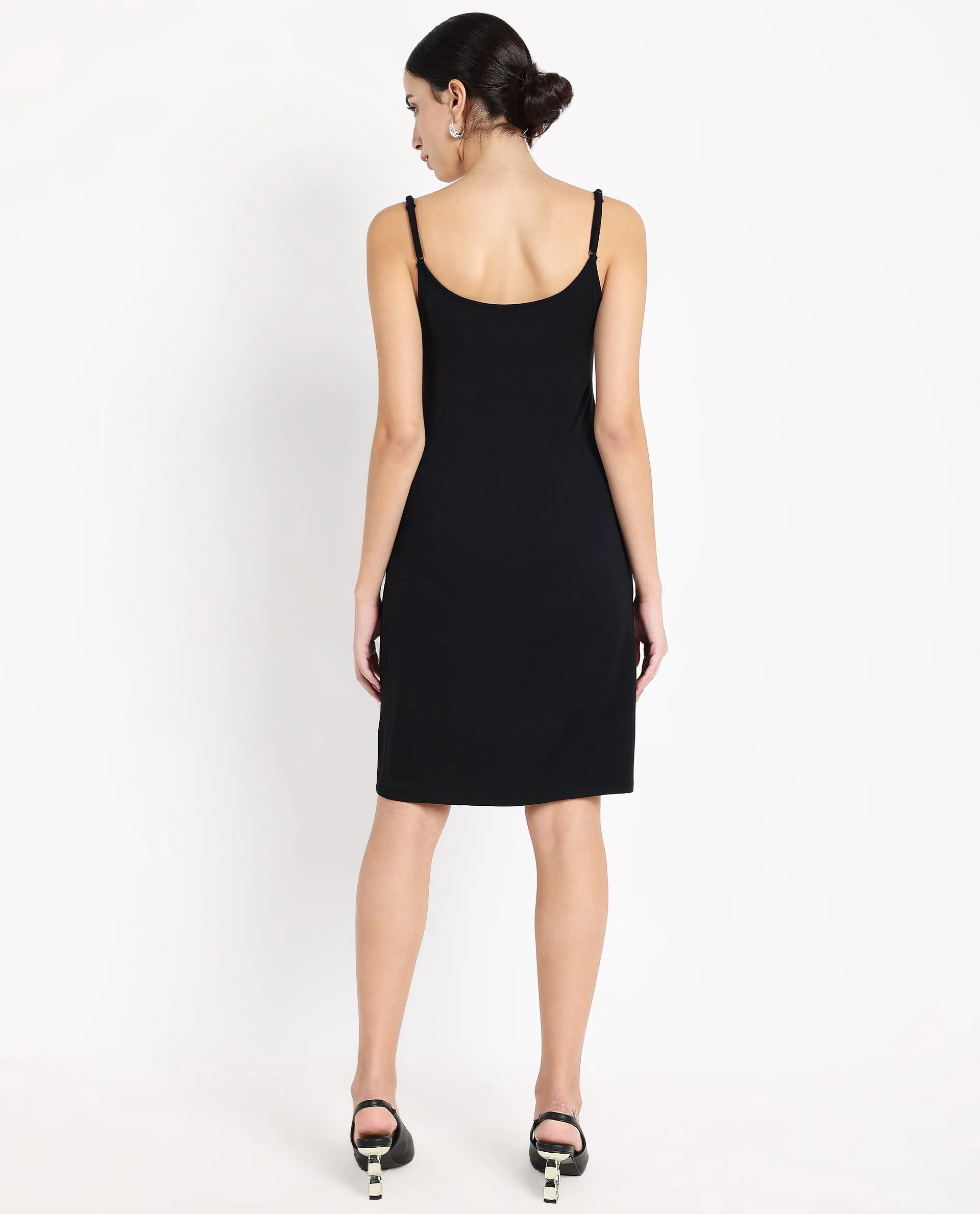 Rareism Women Slippy Black Modal Fabric Solid Inner Wear
