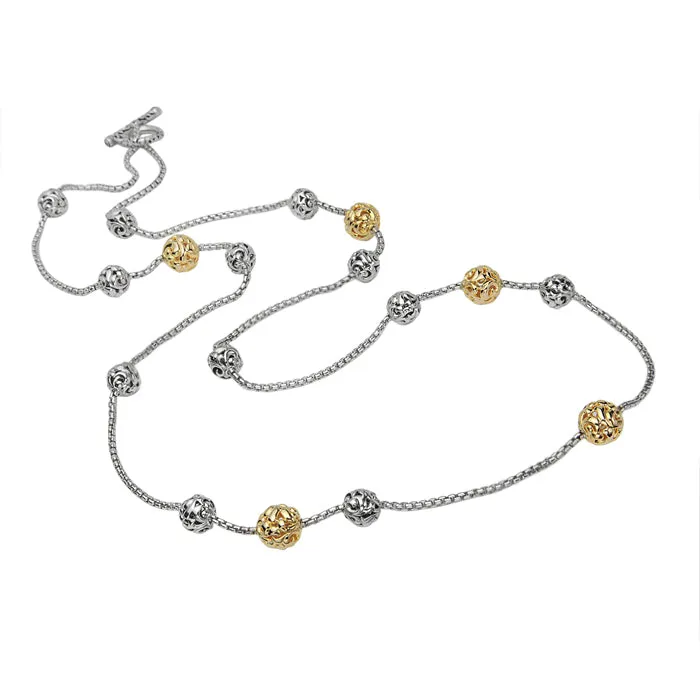 Silver Ivy Bead Chain Long Necklace