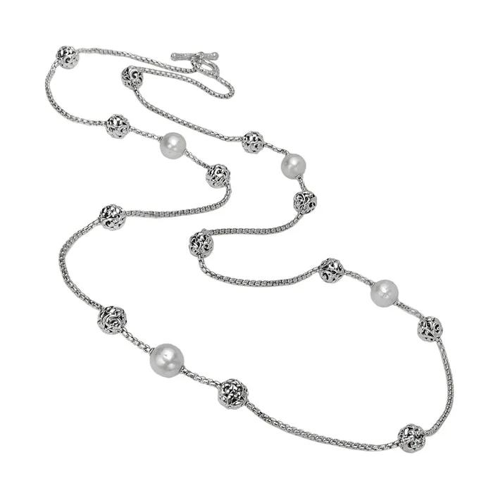 Silver Ivy Bead Chain Long Necklace